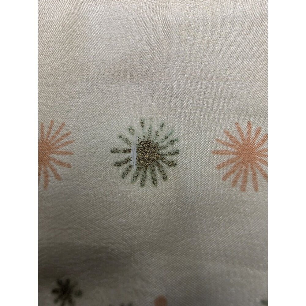 Vintage 1950s Sheer Silk Chiffon Square Scarf Sunburst Print Cream Orange Green - Picture 2 of 10